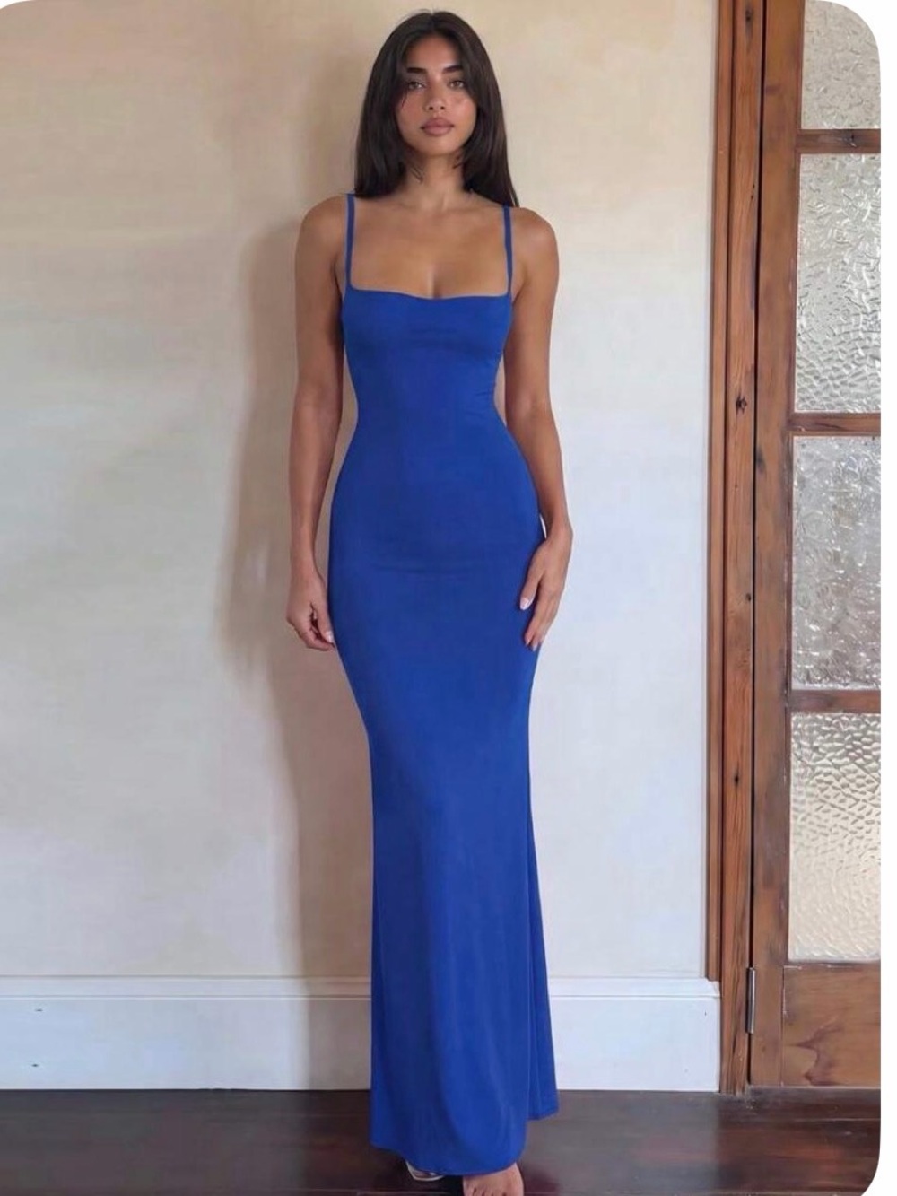 Sleek Royal Blue Square-Neck Maxi Dress